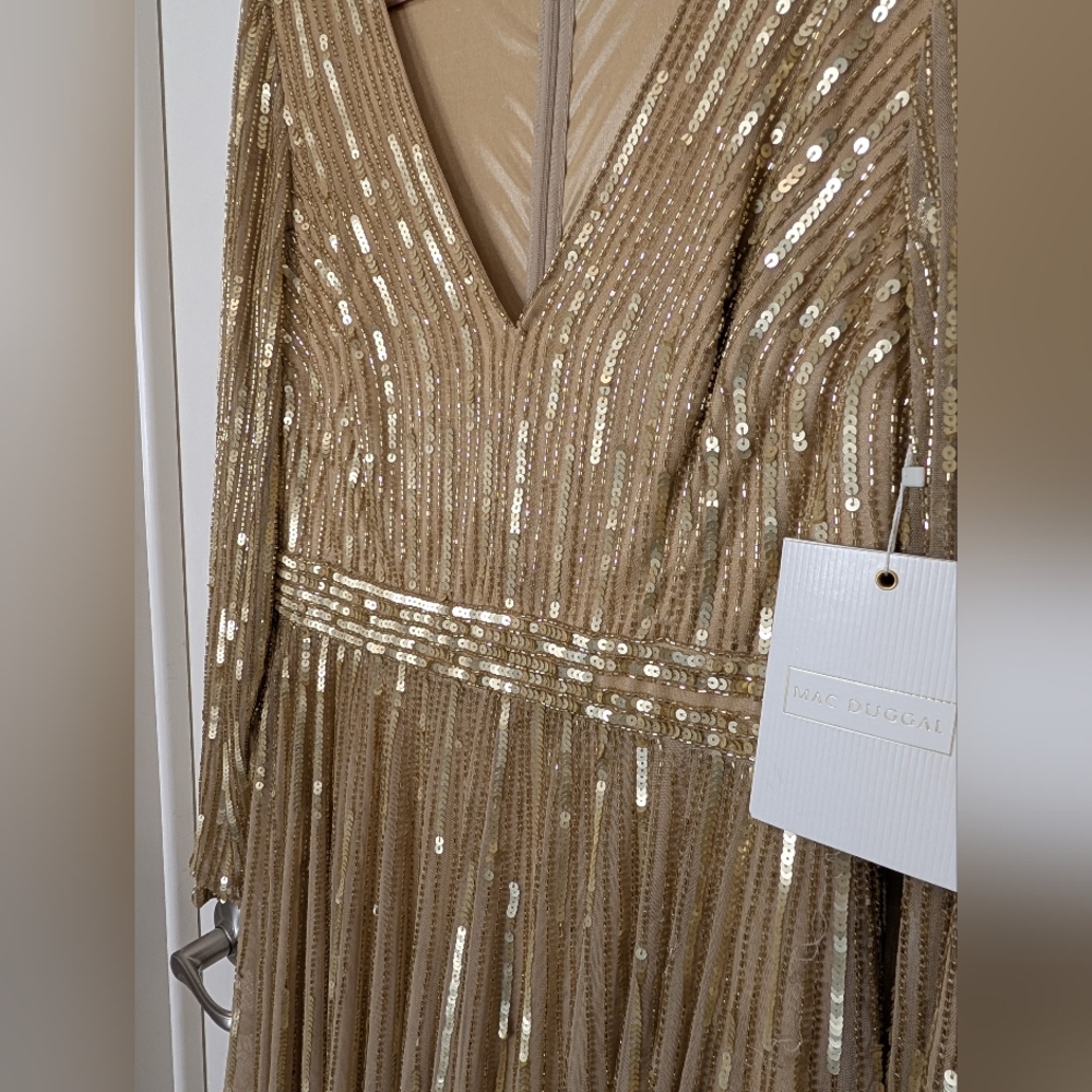 Mac Duggal Gold Long Sleeve Sequin Dress - Picture 8 of 9